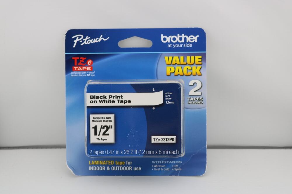 Brother Genuine P-Touch TZe-2312PK Laminated Label Tape 1/2" 12mm Black on White